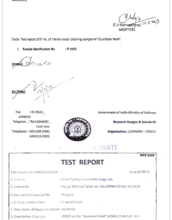 GUARDISAN FRESH Test Report by RDSO (M&C) Lucknow, Indian Railways