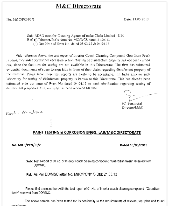 GUARDISAN FRESH Test Report by RDSO (M&C) Lucknow, Indian Railways